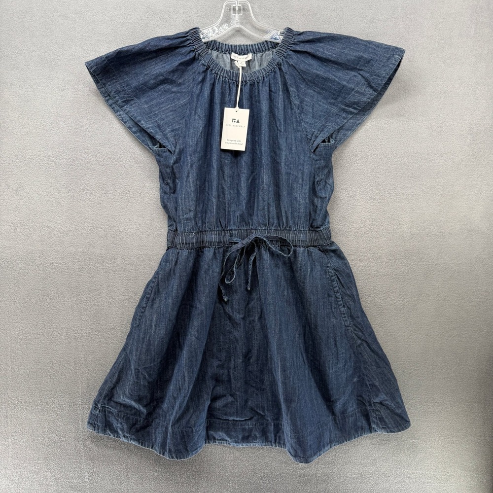 Free Assembly Dress Womens Deep Indigo Fit Flare Mini Flutter Sleeve Small